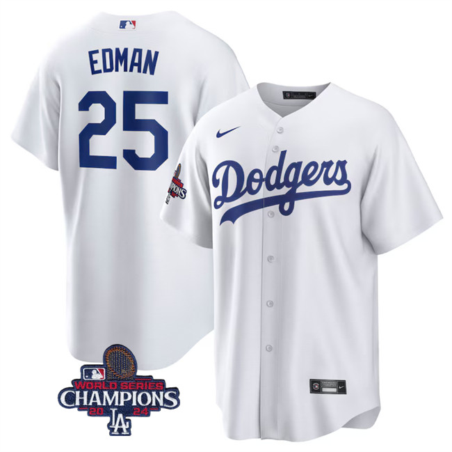 Men's White Los Angeles Dodgers #25 Tommy Edman 2024 World Series Champions Cool Base Stitched Baseball Jersey